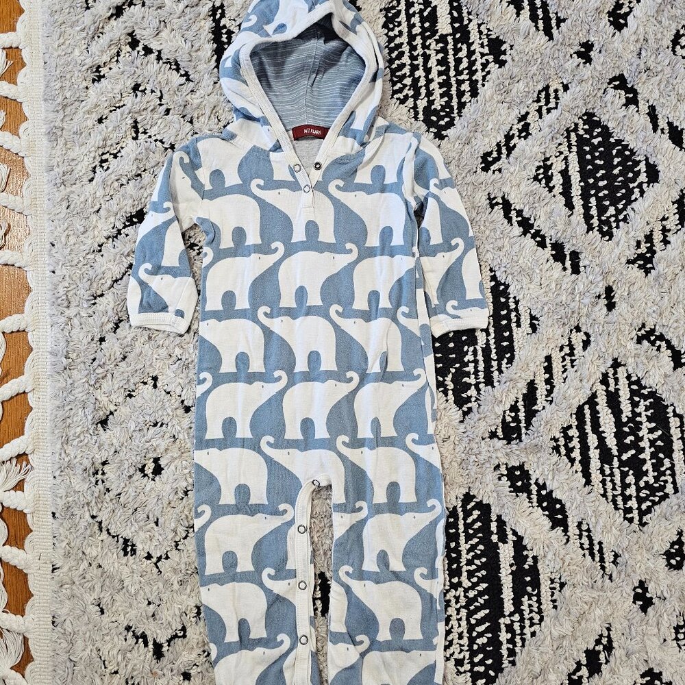 Milkbarn Baby Boy Blue Elephant Hooded Snap Closure Sleeper 12-18 Months